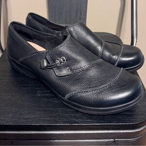 Clarks Collection Black Leather Slip On Loafers Size 10